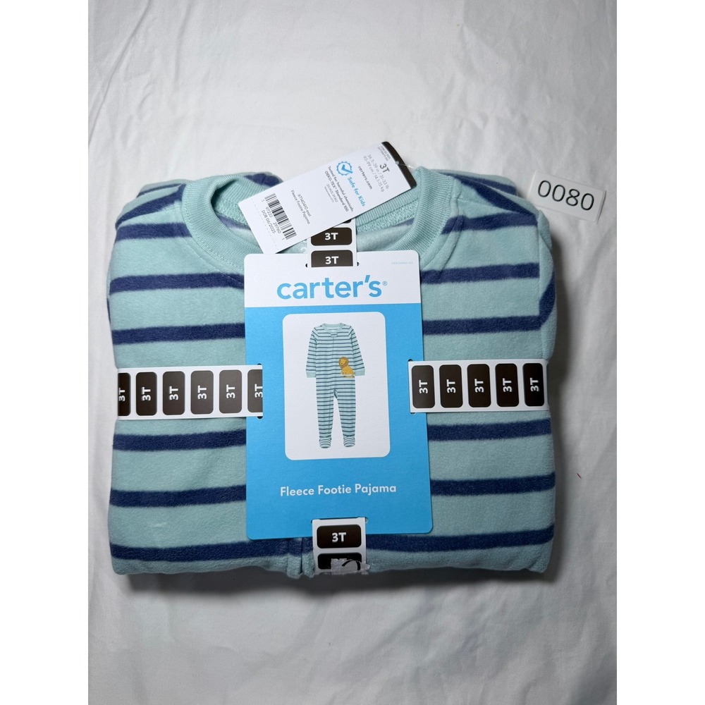 Carters Toddler Boys 3T Fleece Footie Pajama Blue Striped Lion Sleeper NWT